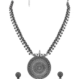 Yellow Chimes Oxidised Silver-toned  Handcrafted Classic Design Long Jewellery  Set image 3