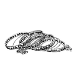 ASMITTA JEWELLERY Set Of 10 Silver-Plated Oxidised Bangles image 3