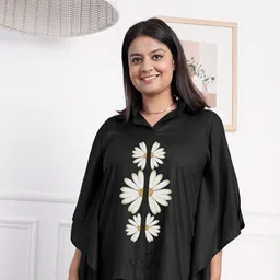 LetsDressUp Black Floral Mandarin Collar Extended Sleeves High-Low Top image 1