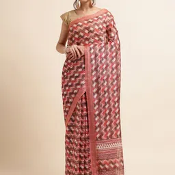 FABMORA Geometric Printed Zari Leheriya Saree-picture-26