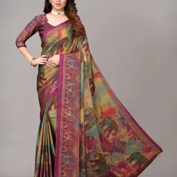 FABMORA Ethnic Motifs Printed Poly Chiffon Saree-picture-37