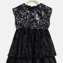 Chicco Girls Black Embellished Sequined Velvet Layered Fit & Flare Dress-picture-5