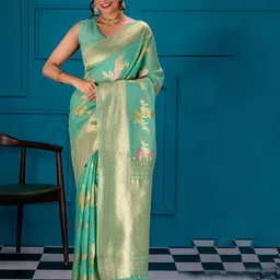 MIMOSA Ethnic Motifs Woven Design Zari Art Silk Banarasi Saree-picture-25