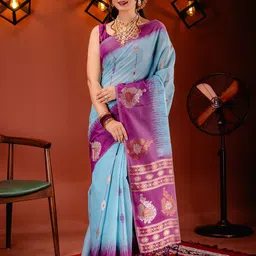 MIMOSA Ethnic Motifs Zari Art Silk Banarasi Saree-image-29