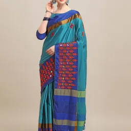 KALINI Floral Embroidered Silk Cotton Saree-image-11