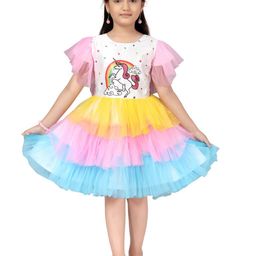 Aarika Multicoloured Unicorn Printed Net Dress-picture-30