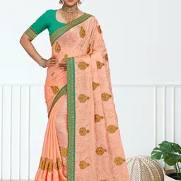 Mitera Ethnic Motifs Zari Silk Blend Heavy Work Saree-picture-32