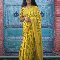 Pinkcity Trade World Paisley Printed Pure Cotton Bagru Saree-image-18