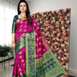 Mitera Woven Design Zari Silk Blend Kanjeevaram Saree-image-58