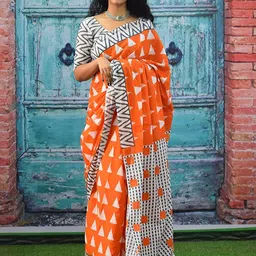 Pinkcity Trade World Geometric Printed Pure Cotton Bagru Saree image 1