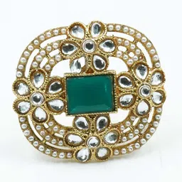 GRIIHAM Gold-Plated AD-Studded Adjustable Antique Finger Ring image 2