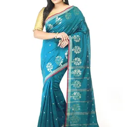 BENGAL HANDLOOM Geometric Woven Design Zari Taant Saree-picture-26