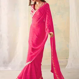 ROOP SUNDARI SAREES Checked Gotta Patti Pure Georgette Maheshwari Saree-image-67