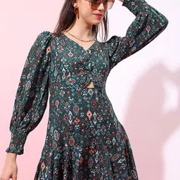 Tokyo Talkies Ethnic Motifs Printed Fit & Flare Mini Dress-picture-3