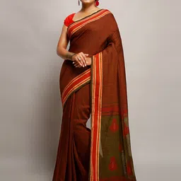 BENGAL HANDLOOM Ethnic Motifs Woven Design Art Silk Taant Saree-image-44