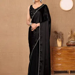 HERE&NOW Beads and Stones Satin Saree-image-21