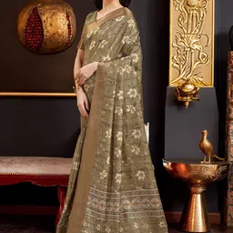 Ishin Floral Printed Zari Saree-image-80