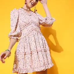 STREET 9 Women Attractive Peach Floral Dress-image-90