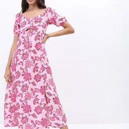 Tokyo Talkies Floral Printed Ruched Tie Up Maxi Dress-picture-25