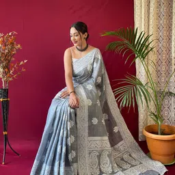 SGF11 Ethnic Motifs Woven Design Zari Chanderi Saree-picture-49