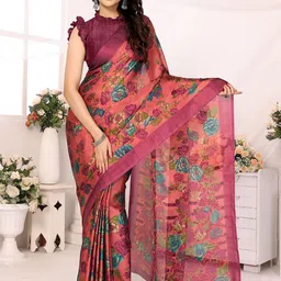 FABMORA Floral Pure Chiffon Saree-image-71