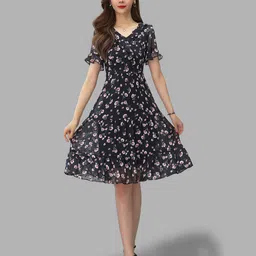 JC Collection Black & Pink Floral Fit & Flare Dress-picture-4