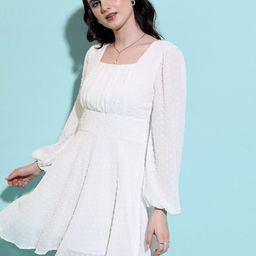 Tokyo Talkies Cream Self Design Pleated Fit & Flare Midi Dress-picture-13