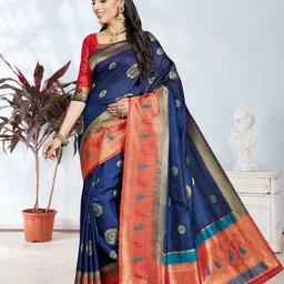 Mitera Woven Design Zari Silk Blend Kanjeevaram Saree-image-87