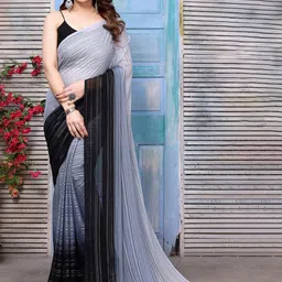moda rapido ANAND SAREES Striped Satin Saree image 1
