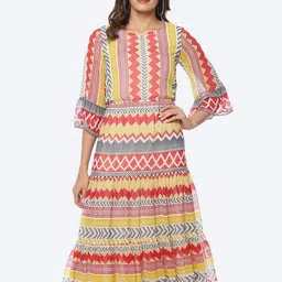 Biba Ethnic Motifs A-Line Midi Georgette Dress-picture-10