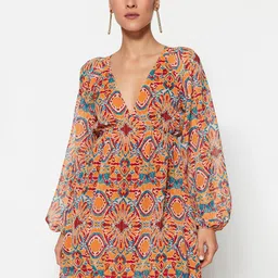 Trendyol Floral Print Puff Sleeve Fit & Flare Dress-picture-18