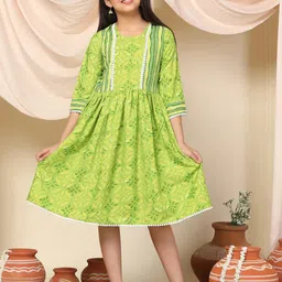 FASHION DREAM Girls Ethnic Motifs Print Round Neck Three-Quarter Sleeves A-Line Dress-image-32