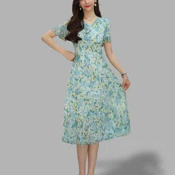 JC Collection Women Blue Floral A-Line Midi Dress-picture-15