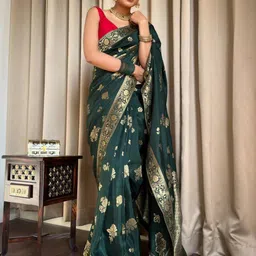 Flosive Woven Design Zari Art Silk Banarasi Saree With Blouse Piece-image-48