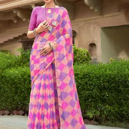 PBS PRINTS Checked Printed Gotta Patti Saree-image-89