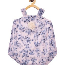 Creative Kids Girls White & Blue Floral Print Romper Dress-picture-24