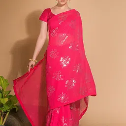Sangria Pink Embellished Sequinned Pure Georgette Saree-image-96