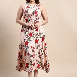 SHOWOFF Plus Plus Size Floral Printed Smocked A Line Midi Dress image 2