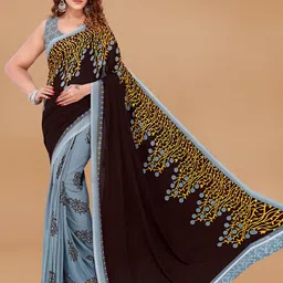 moda rapido ANAND SAREES Ethnic Motifs printed Georgette Half and Half Saree-picture-30