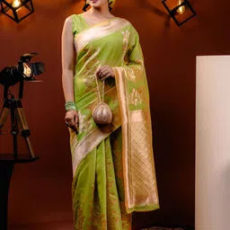 MIMOSA Ethnic Motifs Woven Design Zari Art Silk Banarasi Saree-image-59