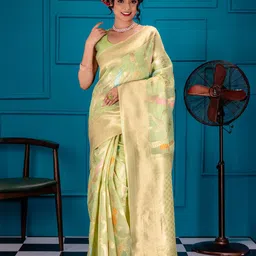 MIMOSA Floral Woven Design Zari Art Silk Banarasi Saree-image-19