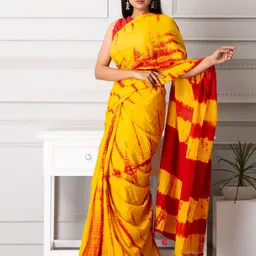 Shivanya  Handicrafts Tie and Dye Pure Cotton Block Print Saree-picture-13