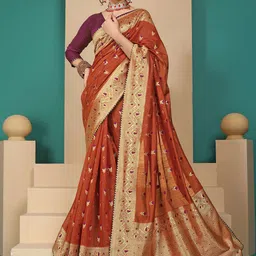 Aagiri Woven Design Ethnic Motifs Zari Banarasi Saree-picture-29