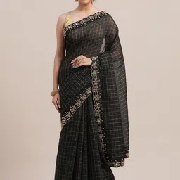 Jhilmil Fashion Checked Embroidered Chanderi Saree-picture-34