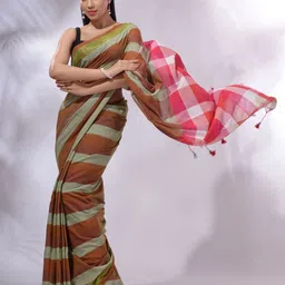 Charukriti Striped Pure Cotton Saree-image-18