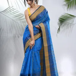Charukriti Geometric Woven Design Zari Pure Cotton Taant Saree-picture-40
