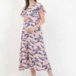 MYLO ESSENTIALS Women Pink Maternity A-Line Midi Dress-image-49
