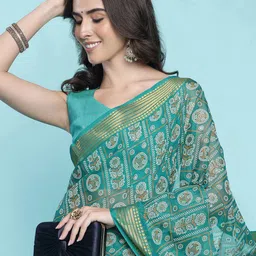 Ishin Floral Zari Poly Chiffon Saree-image-20