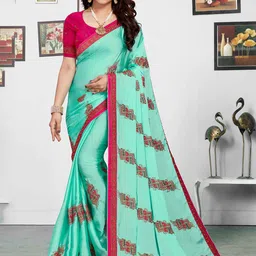 Mitera Floral Embroidered Ethnic Motifs Silk Blend Saree-picture-16
