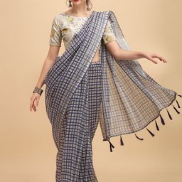 Sangria Grey Checked Pure Linen Saree-picture-38